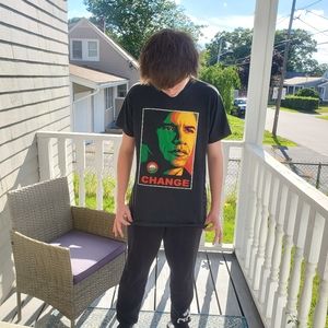 Obama tshirt size large rasta color Shephard Fairey artist.